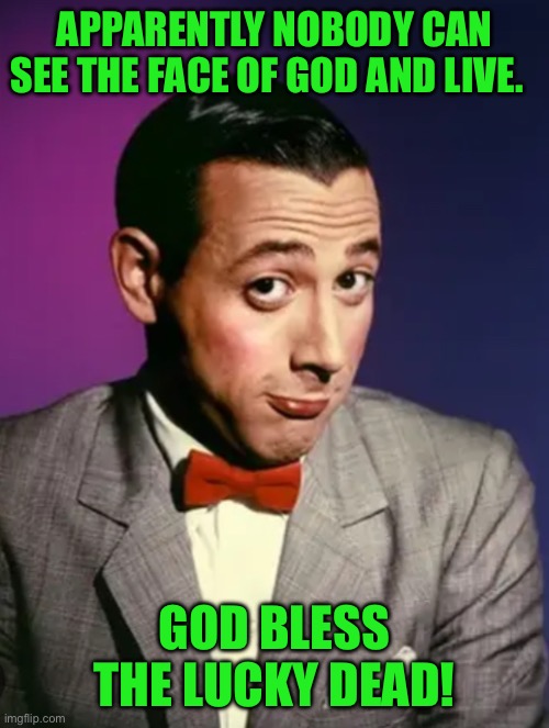 IMG_8500.jpeg | Apparently nobody can see the face of god and live. God bless the lucky dead! | image tagged in img_8500 jpeg | made w/ Imgflip meme maker