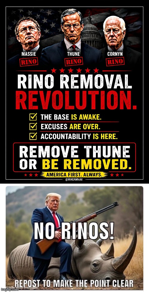 Trump RINO Removal | image tagged in trump,rhino,hunting | made w/ Imgflip meme maker