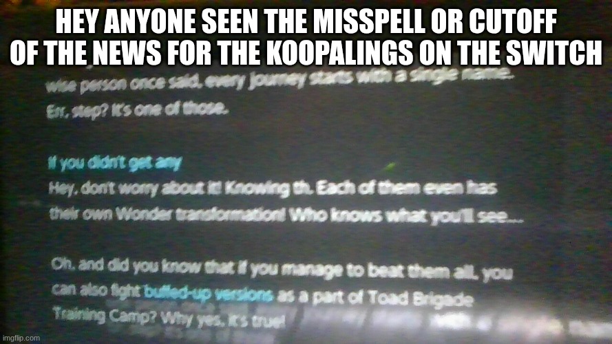 Dude Nintendo needs  to check this | hey anyone seen the misspell or cutoff of the news for the koopalings on the switch | image tagged in nintendo,misspelled | made w/ Imgflip meme maker