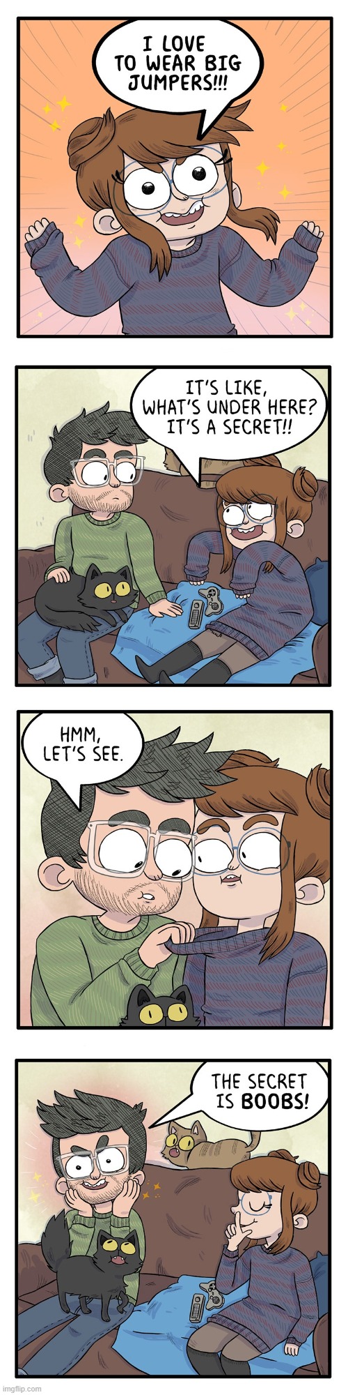image tagged in big,jumper,secret,hiding,boobs,lol | made w/ Imgflip meme maker