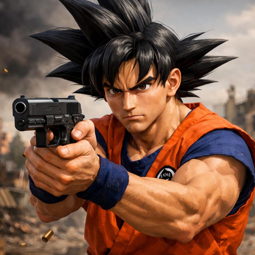 Goku holding a gun Blank Meme Template