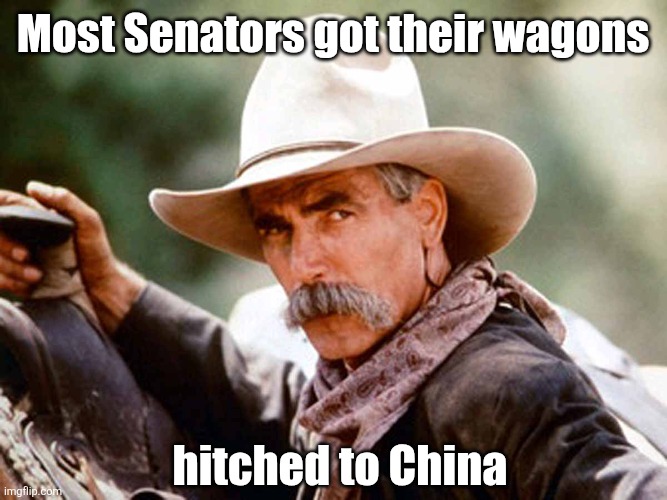 Sam Elliott Cowboy | Most Senators got their wagons hitched to China | image tagged in sam elliott cowboy | made w/ Imgflip meme maker