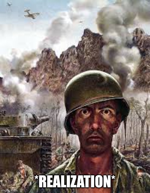 Thousand Yard Stare | *realization* | image tagged in thousand yard stare | made w/ Imgflip meme maker