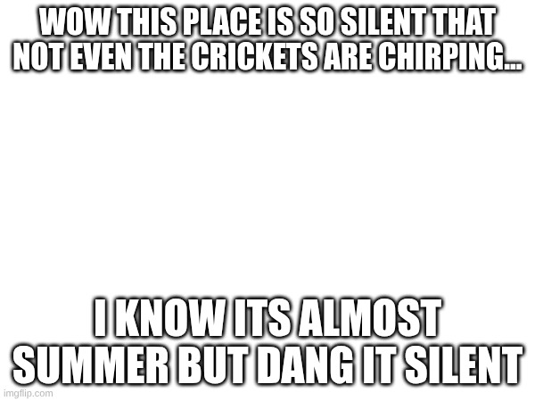 (Yes I aware that KittyLuvsU posted but yeah its almost a ghost town again) | Wow this place is so silent that not even the crickets are chirping... I know its almost summer but dang it silent | made w/ Imgflip meme maker