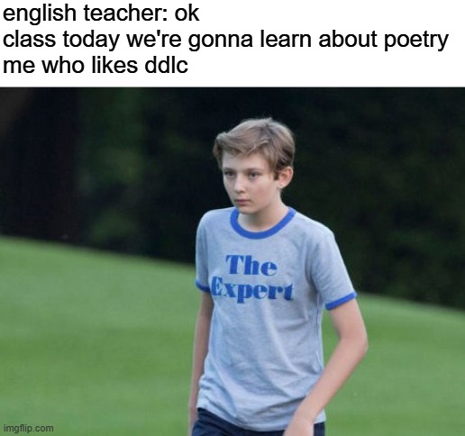 The Expert | english teacher: ok class today we're gonna learn about poetry
me who likes ddlc | image tagged in the expert | made w/ Imgflip meme maker