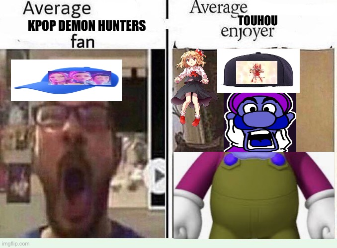 Kpop demon hunters fan vs touhou enjoyer | Touhou; KPOP Demon hunters | image tagged in average blank fan vs average blank enjoyer,kpop demon hunters,kpop fans be like,touhou | made w/ Imgflip meme maker