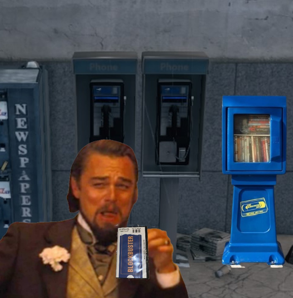 High Quality Leo laughing with blockbuster kiosk Blank Meme Template
