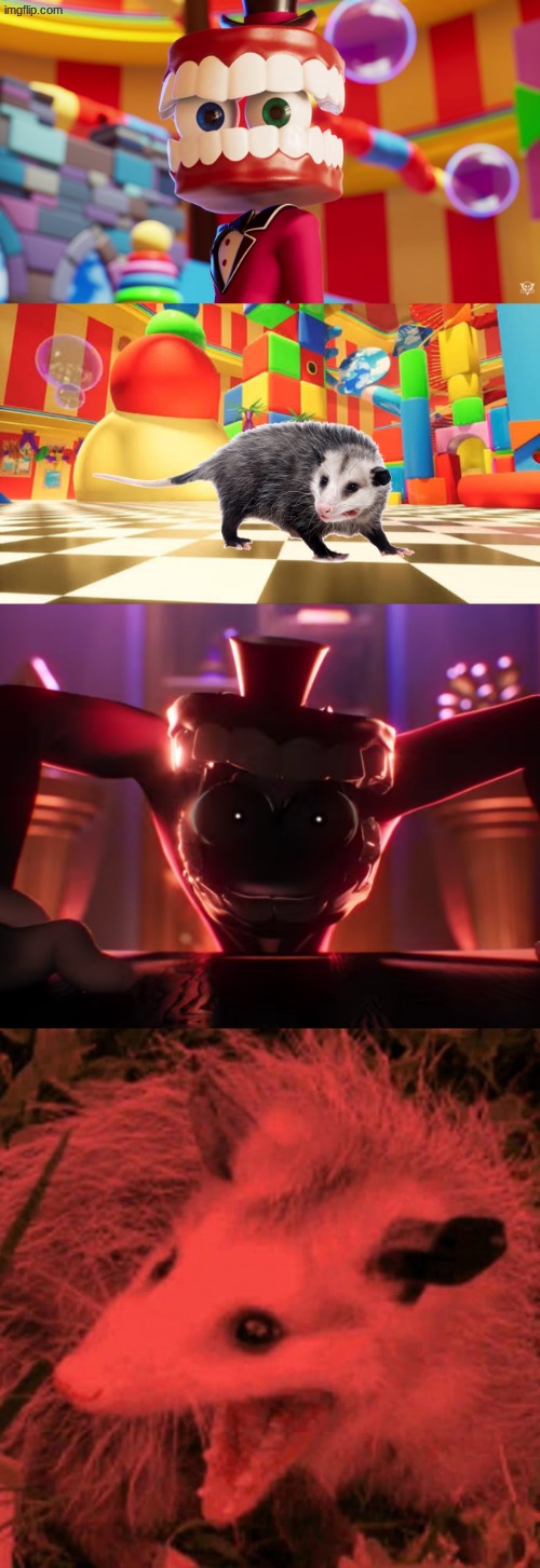 possum boy | image tagged in caine where's kinger tadc,digital circus background,caine crashout,screaming possum | made w/ Imgflip meme maker