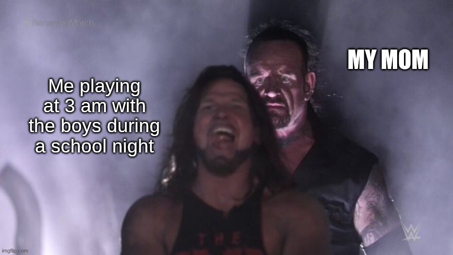 You guys can't tell you you haven't experienced ts | My mom; Me playing at 3 am with the boys during a school night | image tagged in aj styles undertaker | made w/ Imgflip meme maker