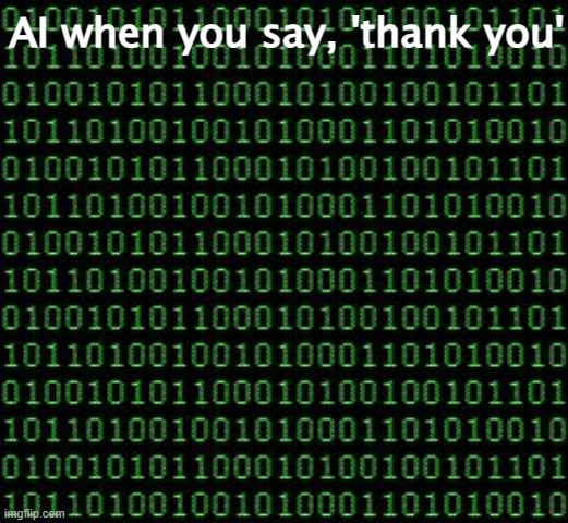 Binary | AI when you say, 'thank you' | image tagged in binary | made w/ Imgflip meme maker