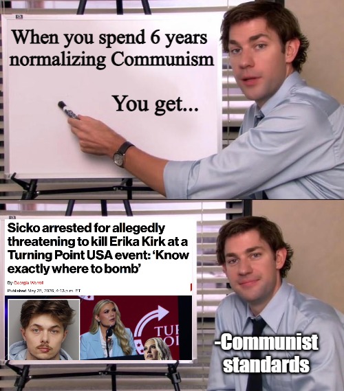 Dems being Dems... | When you spend 6 years 
normalizing Communism; You get... -Communist standards | image tagged in jim halpert explains,politics,communism,assassination | made w/ Imgflip meme maker