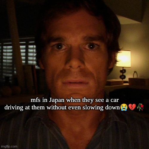 Bowieknife99 | mfs in Japan when they see a car driving at them without even slowing down😭💔🥀 | image tagged in dexter scared | made w/ Imgflip meme maker