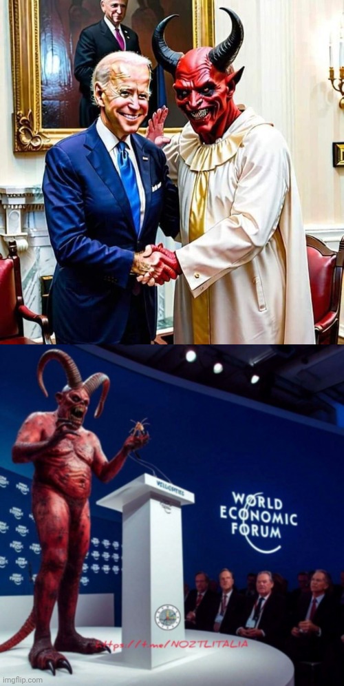image tagged in biden and satan,satan at the wef | made w/ Imgflip meme maker
