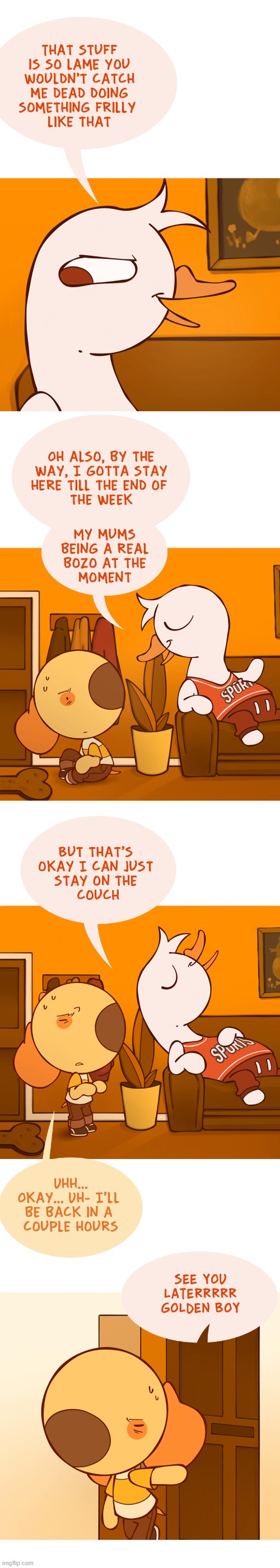 image tagged in dog,goose,mom,house,couch,therapy | made w/ Imgflip meme maker