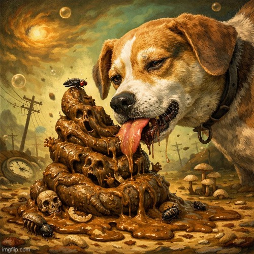 A creation of memes in a apocalypse | image tagged in dog licking its poop | made w/ Imgflip meme maker