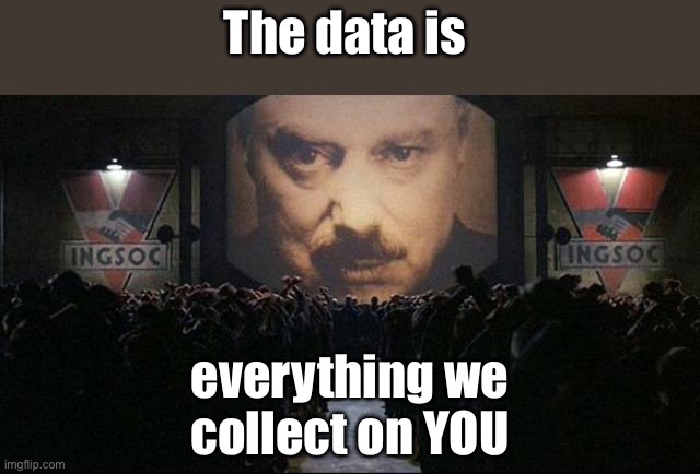 Big Brother 1984 | The data is everything we collect on YOU | image tagged in big brother 1984 | made w/ Imgflip meme maker