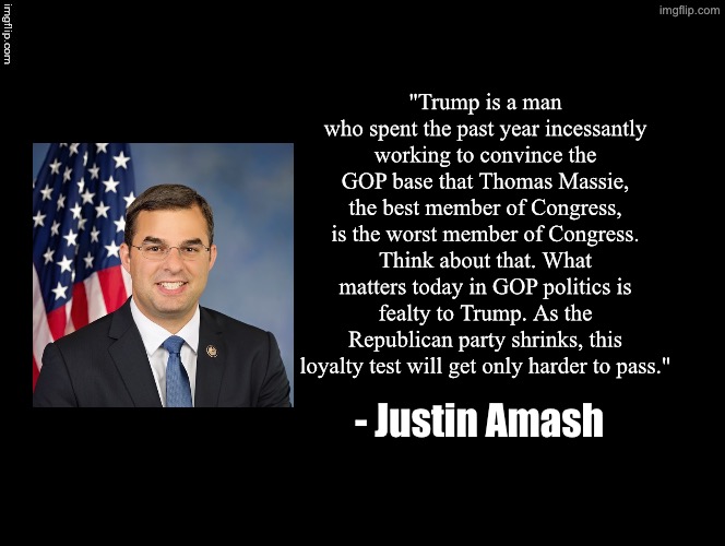Double Long Black Template | "Trump is a man who spent the past year incessantly working to convince the GOP base that Thomas Massie, the best member of Congress, is the worst member of Congress. Think about that. What matters today in GOP politics is fealty to Trump. As the Republican party shrinks, this loyalty test will get only harder to pass."; - Justin Amash | image tagged in justin amash,libertarian,libertarian party | made w/ Imgflip meme maker