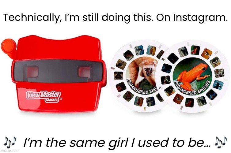 The ViewMaster | Technically, I’m still doing this. On Instagram. 🎶  I’m the same girl I used to be… 🎶 | image tagged in 80s,toys,gen x | made w/ Imgflip meme maker