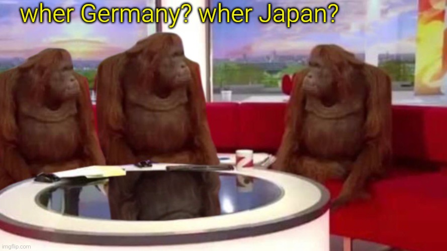 orangutan interview | wher Germany? wher Japan? | image tagged in orangutan interview | made w/ Imgflip meme maker