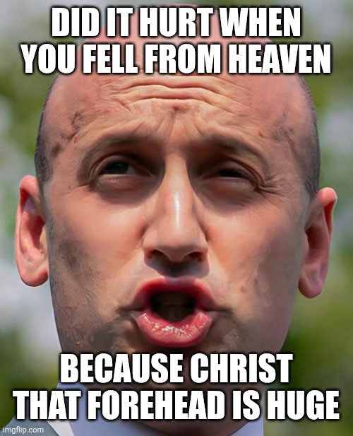 Forehead | Did it hurt when you fell from heaven; Because christ that forehead is huge | image tagged in fuckin forehead | made w/ Imgflip meme maker