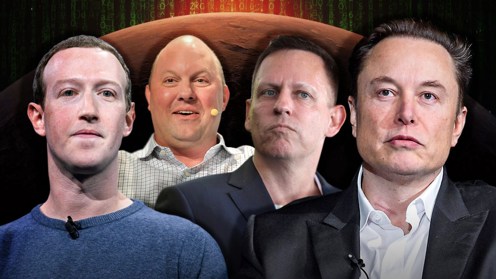 Billionaires Zuckerberg, Andreessen, Thiel, Musk Blank Meme Template