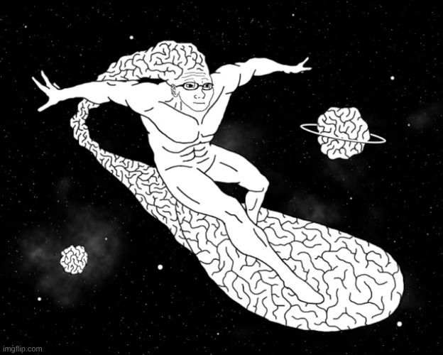 when the sitemods log on and see everyone approve of the fact gfan is banned and then still unban him for "mod abuse" | image tagged in big brain wojak silver surfer | made w/ Imgflip meme maker