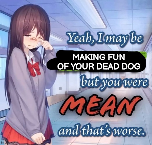 Yeah i may be racist but you were mean and that's worse | making fun of your dead dog | image tagged in yeah i may be racist but you were mean and that's worse | made w/ Imgflip meme maker