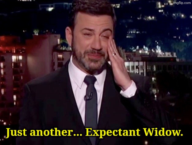 Jimmy Kimmel cries  | Just another... Expectant Widow. | image tagged in jimmy kimmel cries | made w/ Imgflip meme maker