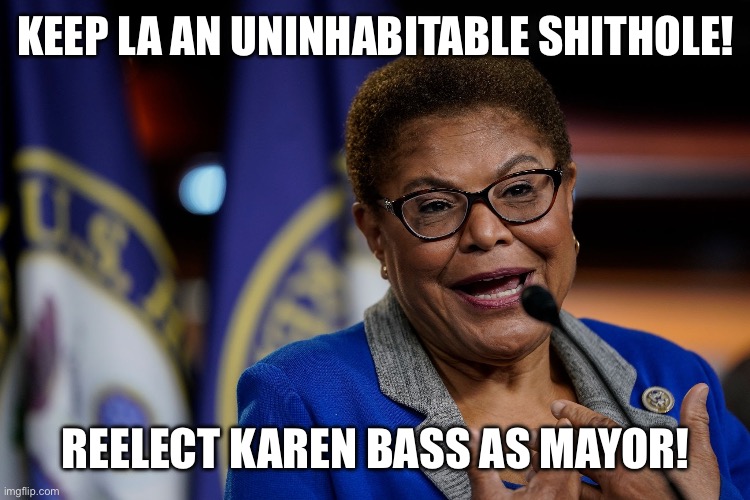 Karen Bass | Keep LA an uninhabitable shithole! Reelect Karen bass as mayor! | image tagged in karen bass | made w/ Imgflip meme maker