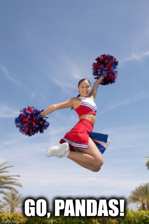 cheerleader jump with pom poms | Go, Pandas! | image tagged in cheerleader jump with pom poms | made w/ Imgflip meme maker