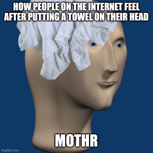 Identical to a mom apparently | How people on the Internet feel after putting a towel on their head; Mothr | image tagged in meme man,mom,towel | made w/ Imgflip meme maker