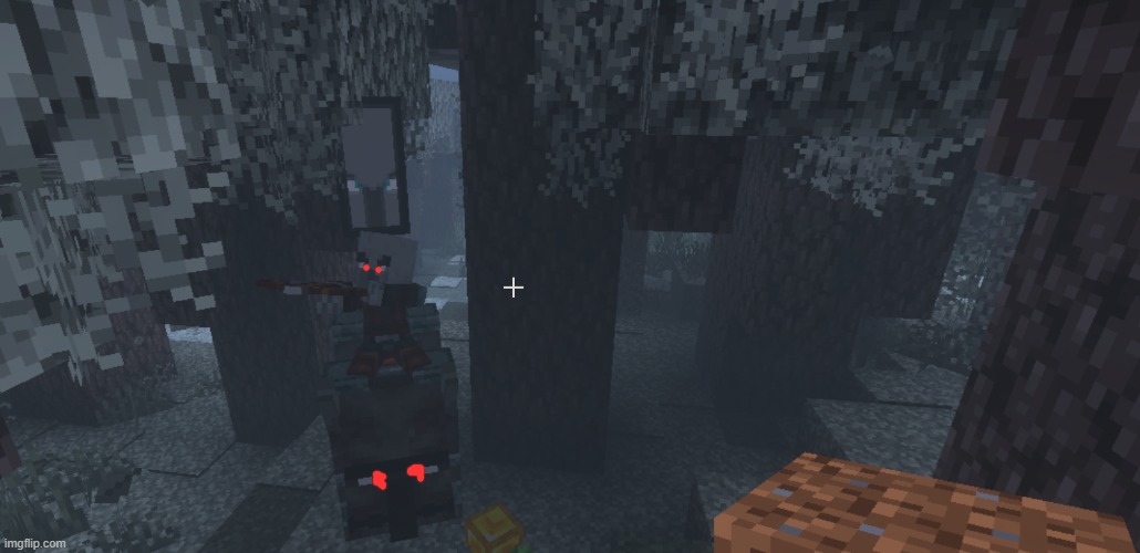 A pillager with red eyes riding a ravager with red eyes | image tagged in pillager that is an illager captain riding ravager | made w/ Imgflip meme maker