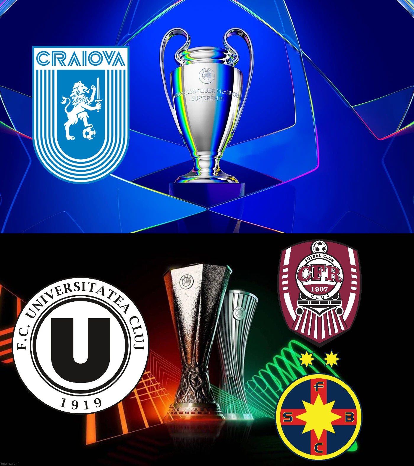 OFFICIAL: SUPERLIGA Teams in UEFA Club Competitions 2026/27 | image tagged in superliga,romania,craiova,fcsb,cfr cluj,u cluj | made w/ Imgflip meme maker