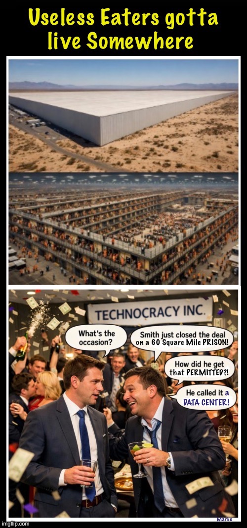 They Never Tell Us the Real Story | on a 60 Square Mile PRISON! that PERMITTED?! a
DATA CENTER! Marko | image tagged in memes,data centers my ass,every one of you authoritarian globalists are evil scoundrels,fjb voters kissmyass | made w/ Imgflip meme maker