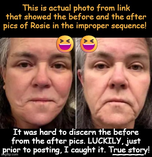 When the before & after pics are basically identical.... | This is actual photo from link that showed the before and the after pics of Rosie in the improper sequence! 😆😆; It was hard to discern the before from the after pics. LUCKILY, just prior to posting, I caught it. True story! _____ | image tagged in i definitely think rosie was ripped off,different,spot the difference,impossible,same,they're the same picture | made w/ Imgflip meme maker