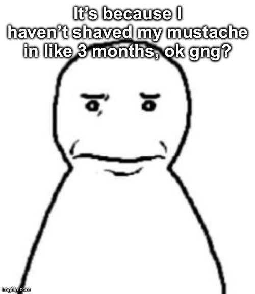 It’s because I haven’t shaved my mustache in like 3 months, ok gng? | image tagged in img_4183 jpeg | made w/ Imgflip meme maker