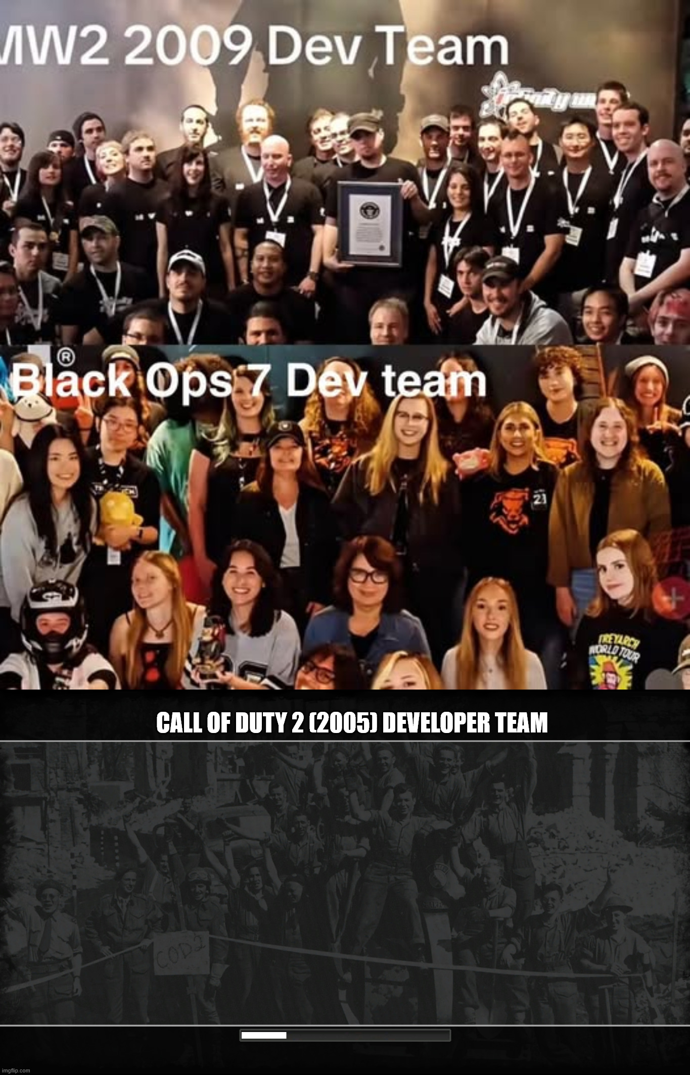 I wonder why, and what happened to the series. | Call of Duty 2 (2005) developer team | image tagged in gaming,call of duty,military,then vs now,flashback,nostalgia | made w/ Imgflip meme maker
