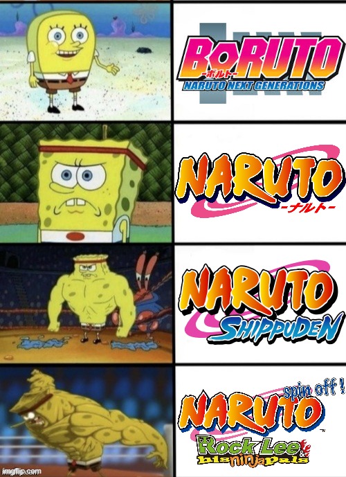recreation of an old-ahh meme I made like, 2 years ago | image tagged in spongebob strength,naruto,boruto,naruto shippuden,spongebob,lol so funny | made w/ Imgflip meme maker