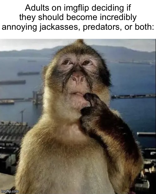 . | Adults on imgflip deciding if they should become incredibly annoying jackasses, predators, or both: | made w/ Imgflip meme maker