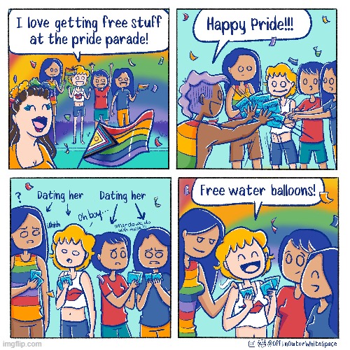 image tagged in pride month,parade,condoms,water balloons,free,happy pride month | made w/ Imgflip meme maker