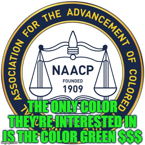NAACP | The only color they're interested in is the color green $$$ | image tagged in naacp | made w/ Imgflip meme maker