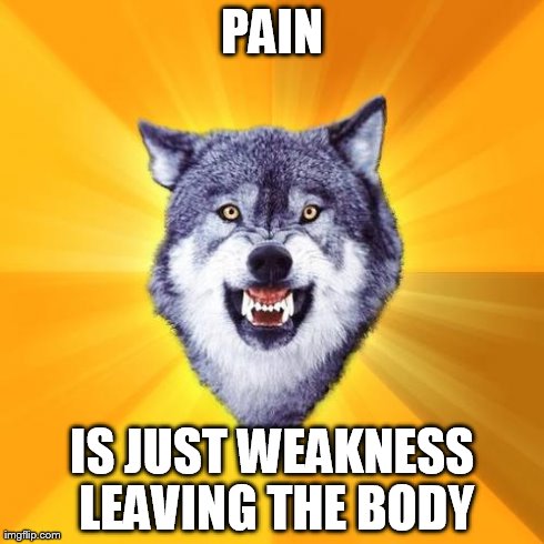 Courage Wolf | PAIN IS JUST WEAKNESS LEAVING THE BODY | image tagged in memes,courage wolf | made w/ Imgflip meme maker