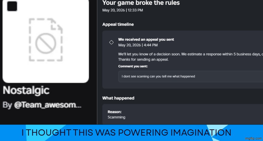 Cheeks moderation | image tagged in bans,roblox,moderators,banned from roblox | made w/ Imgflip meme maker