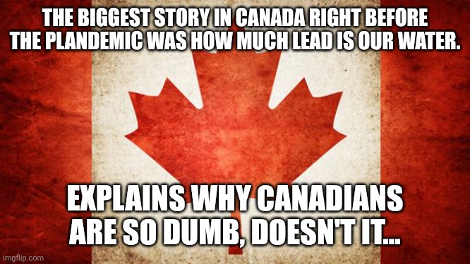 I've never forgotten about it. | The biggest story in Canada right before the plandemic was how much lead is our water. Explains why Canadians are so dumb, doesn't it... | image tagged in canada | made w/ Imgflip meme maker