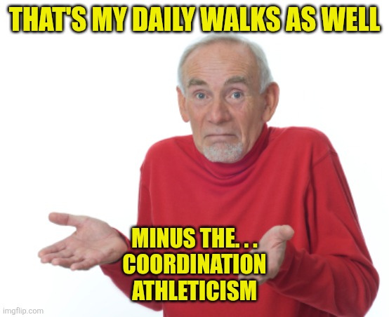 That's my daily walks as well Minus the. . .
Coordination
Athleticism | image tagged in guess i'll die | made w/ Imgflip meme maker