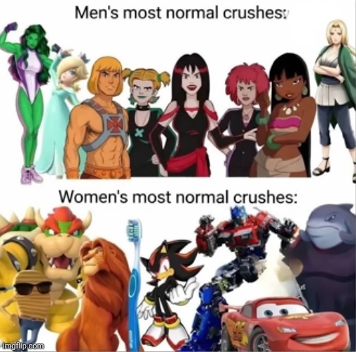 I can't stand how freaking true this is lmao | image tagged in boys vs girls,men,women,crush,simba,shadow the hedgehog | made w/ Imgflip meme maker