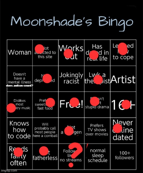Moonshade's Bingo 2025 | does autism count? | image tagged in moonshade's bingo 2025 | made w/ Imgflip meme maker
