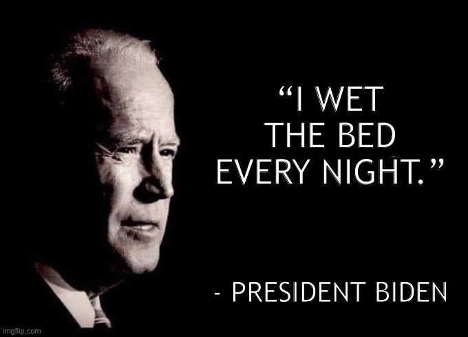He wets the bed every night | “I wet the bed every night.”; - President Biden | image tagged in memes,biden,lol,lets go brandon | made w/ Imgflip meme maker