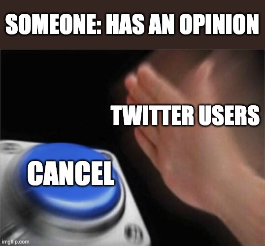 someone: has an opinion cancel twitter users | image tagged in memes,blank nut button | made w/ Imgflip meme maker