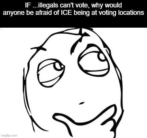 Exactly | IF ...illegals can't vote, why would anyone be afraid of ICE being at voting locations | image tagged in memes,question rage face,funny,politics,political meme,illegal | made w/ Imgflip meme maker